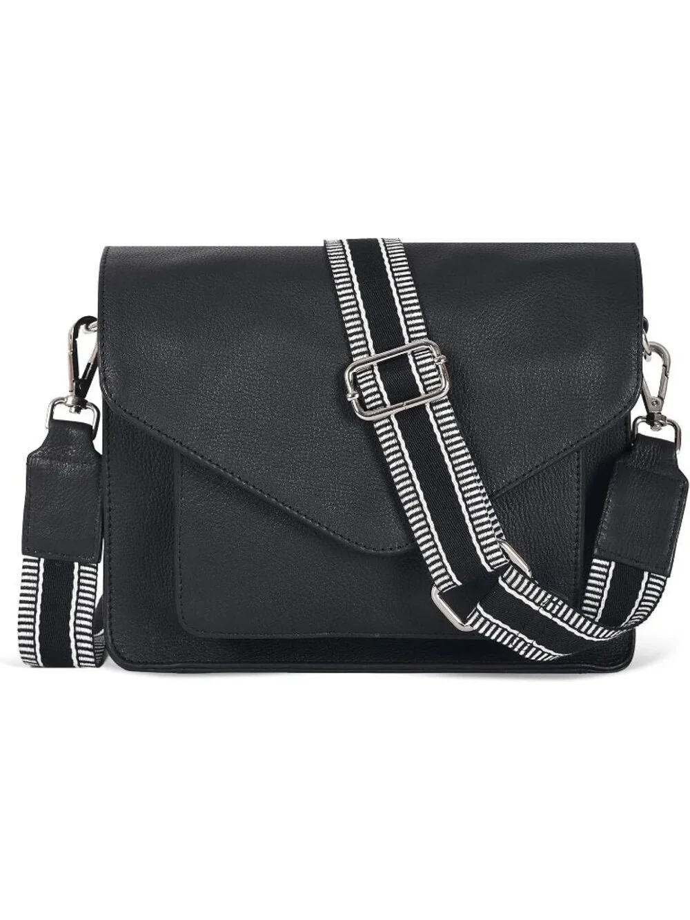 Women's Black Leather Crossbody Bag with Adjustable Strap Snap Closure Tote Bags